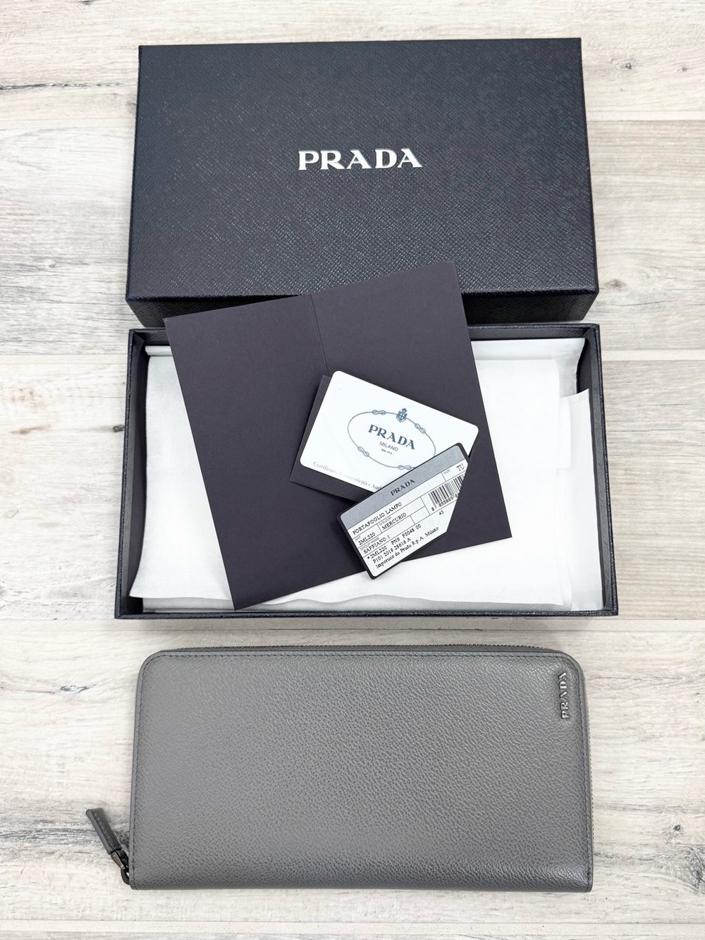 Prada Grey Saffiano Leather XL Travel Organizer Wallet